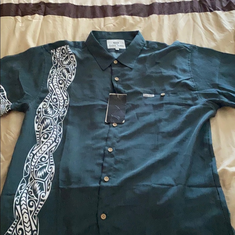 Samoan print button down short sleeve shirt